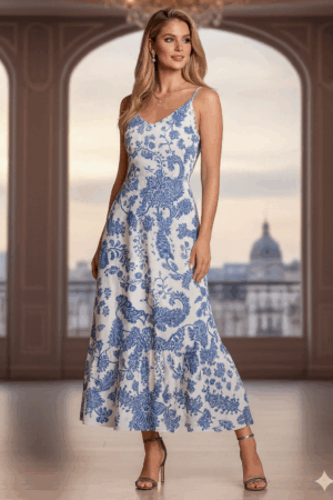 VESTIDO BRANCO E AZUL