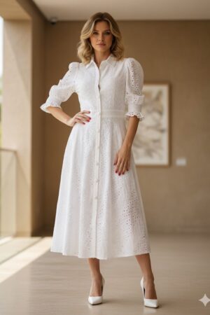 VESTIDO MIDI EM LESE BRANCA